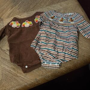2 pcs Baby toddler thanksgiving patterned romper one brown and other colorful